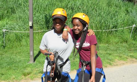 Girls getting ready to zip line